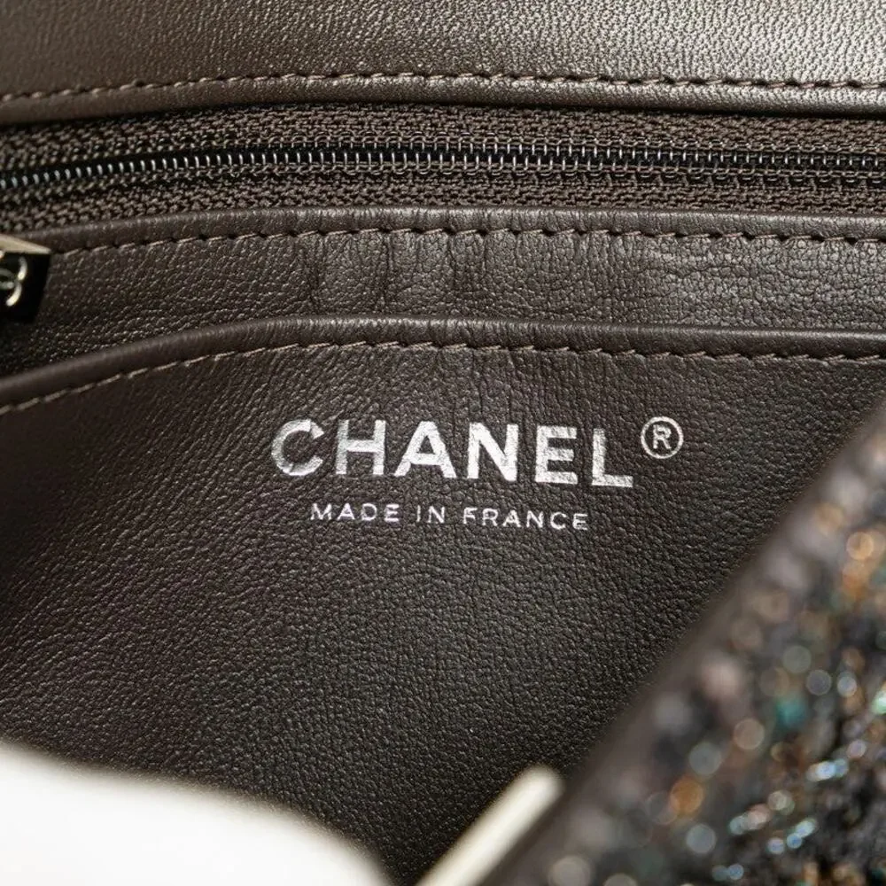 Chanel Mini Matelasse 20 Coco Mark Tweed Leather Shoulder Bag Gray